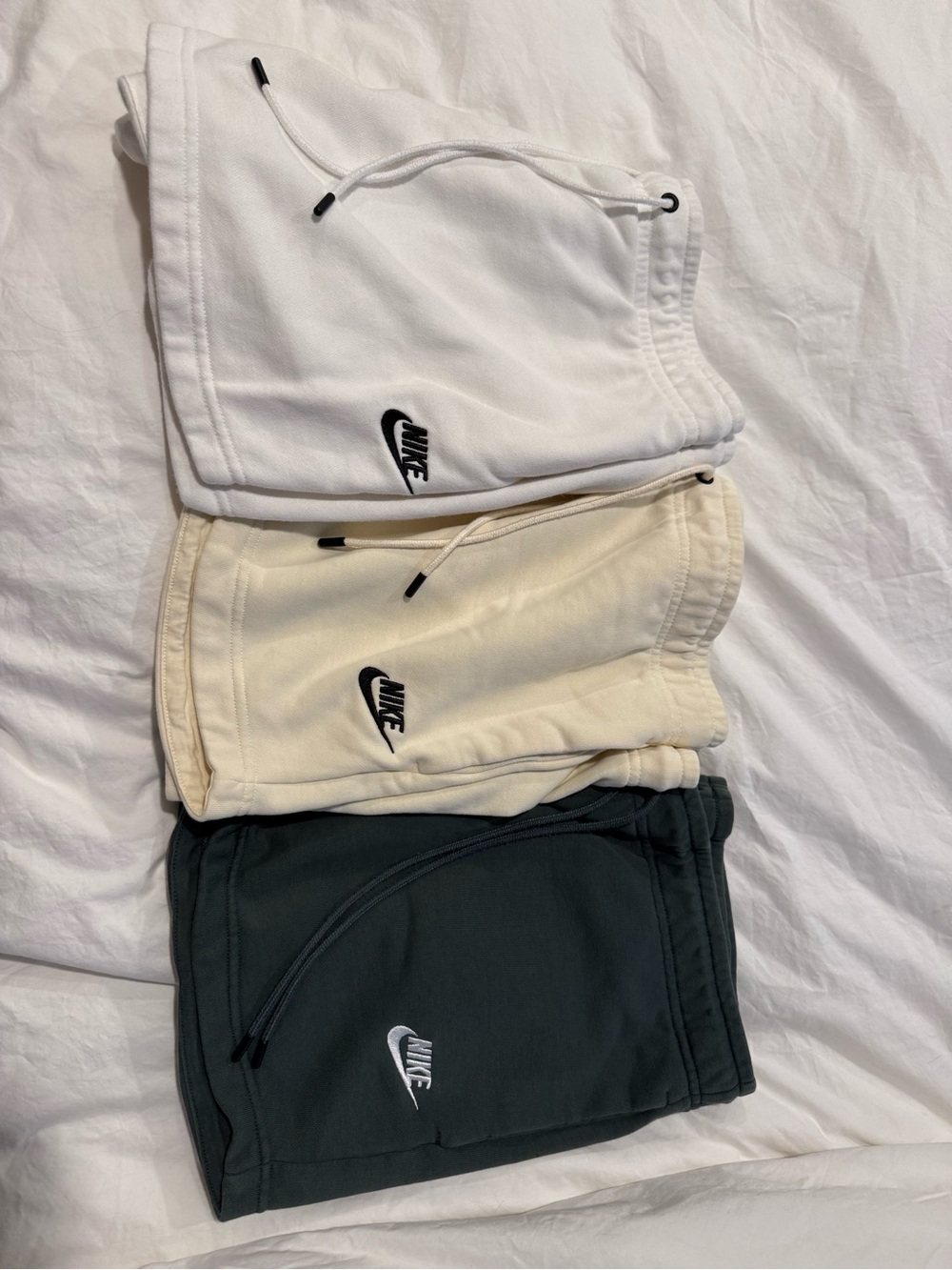 Nike Women's Athletic Shorts Trio - White, Cream, Dark Green